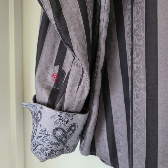 Robert Graham Shirt Mens XL Striped Long Sleeve Gray Black Paisley Flip Cuff - Picture 6 of 9